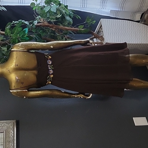 Vintage Eva Blue Brown Floral Mesh Knee Length Y2K Dress Size M - Picture 6 of 9